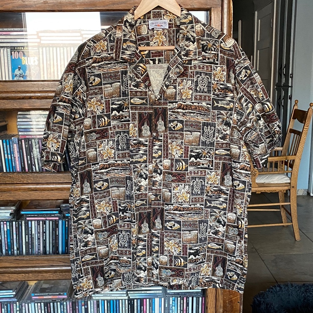 PACIFIC LEGEND APPAREL Cotton Hawaiian Shirt Print Yellow/Black/Brown/Cream  XL